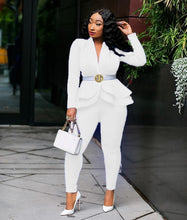 Load image into Gallery viewer, New Women  Full Sleeve Ruffles Blazers Pencil Pants Suit Two Piece Set
